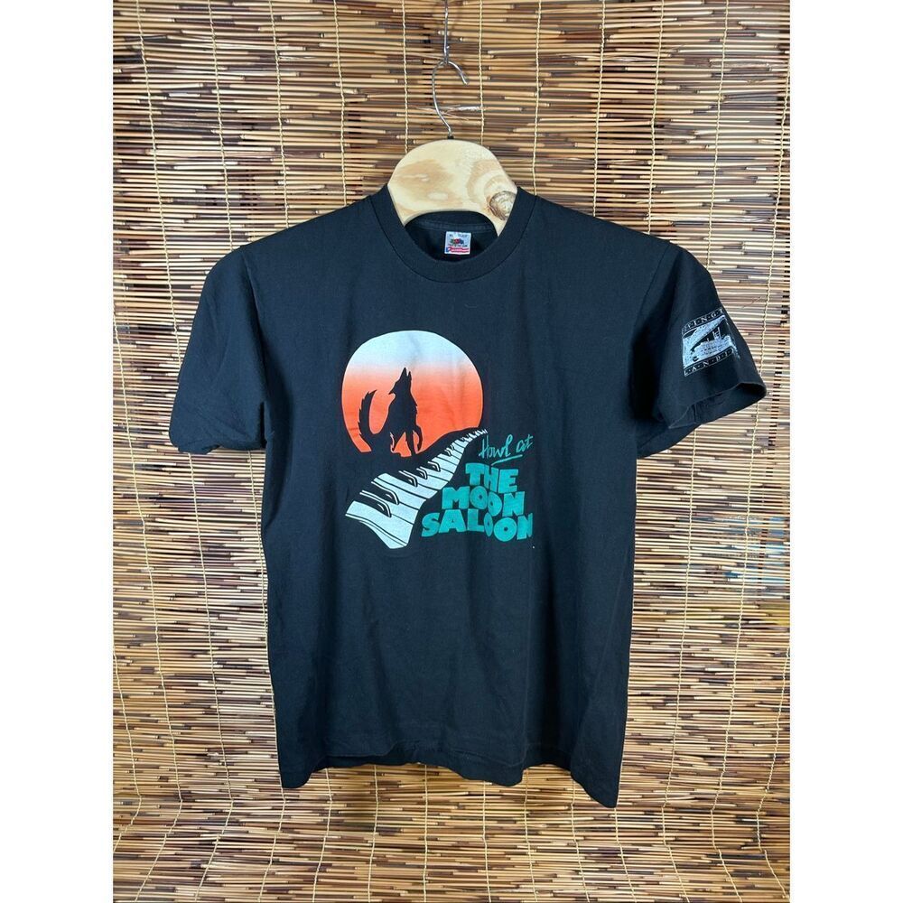 Vintage 1990s Black Howl at the Moon Saloon Bar T-Shirt, Vintage Wolf Tee Single